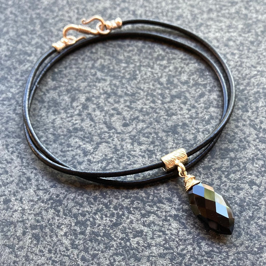 Black Onyx & Bronze Leather Choker