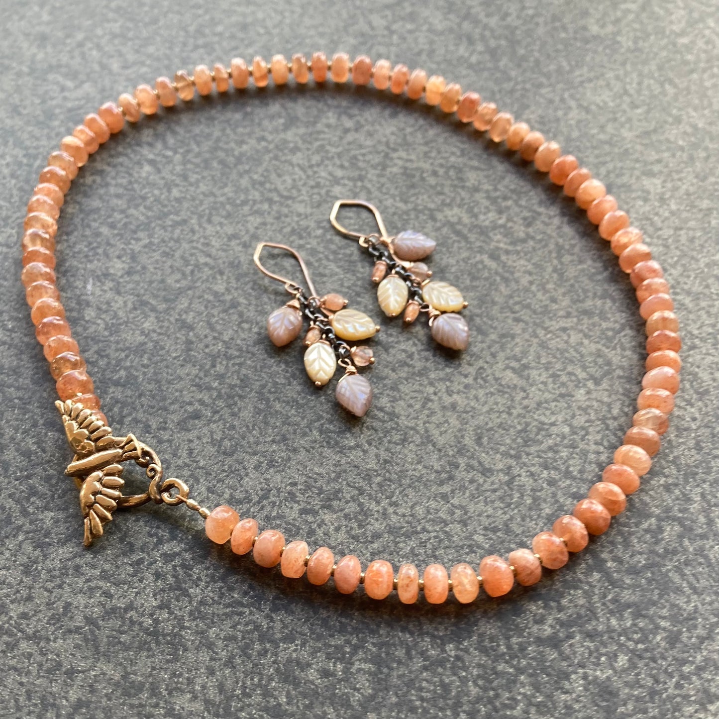 Sunstone & Bronze Bird in Flight Toggle Choker
