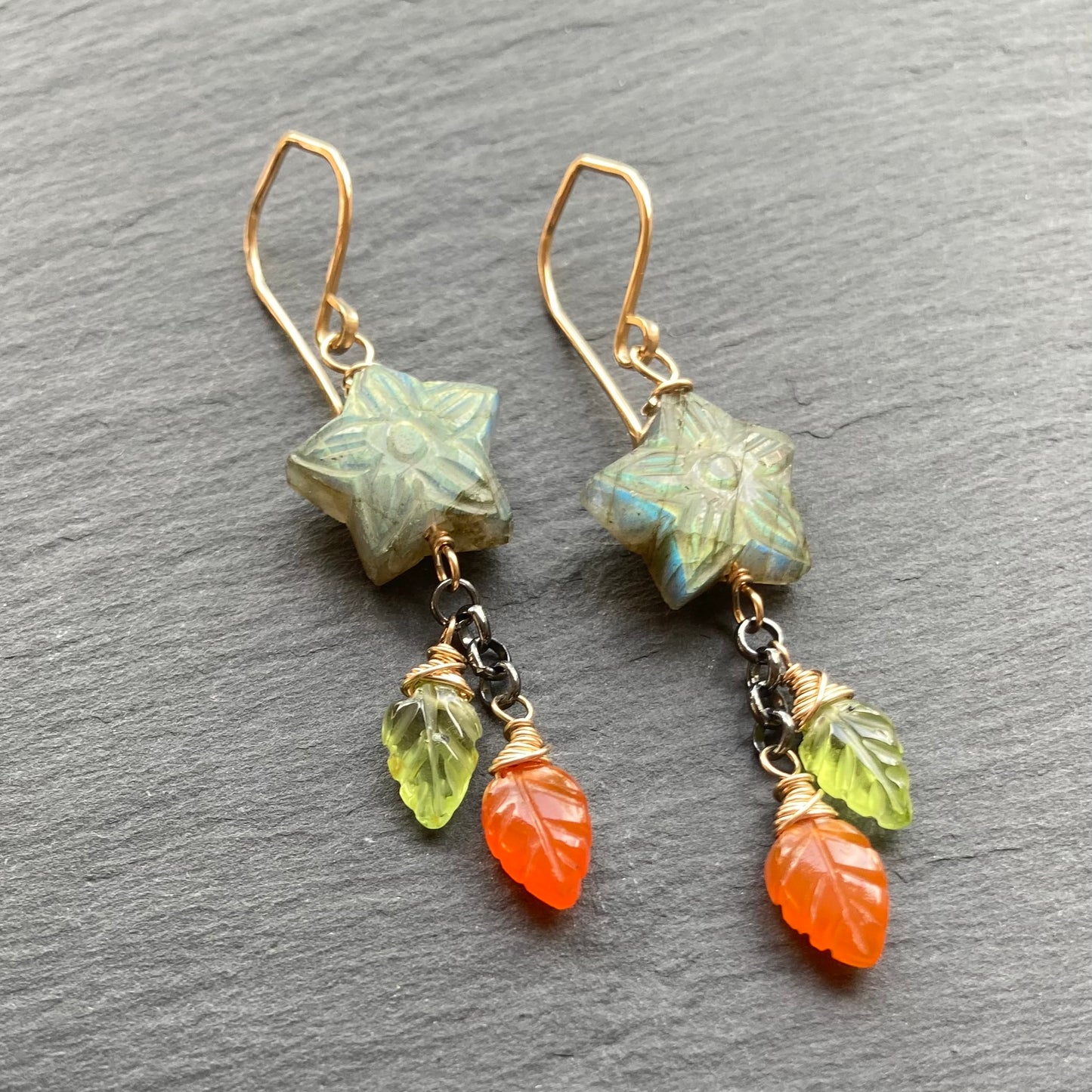 Labradorite & Mixed Metal Star Flower Earrings