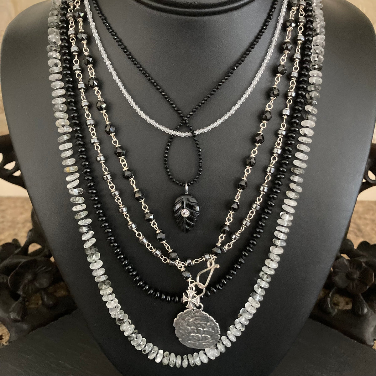 Black Onyx, Rock Quartz & Sterling Silver Yin Yang Choker