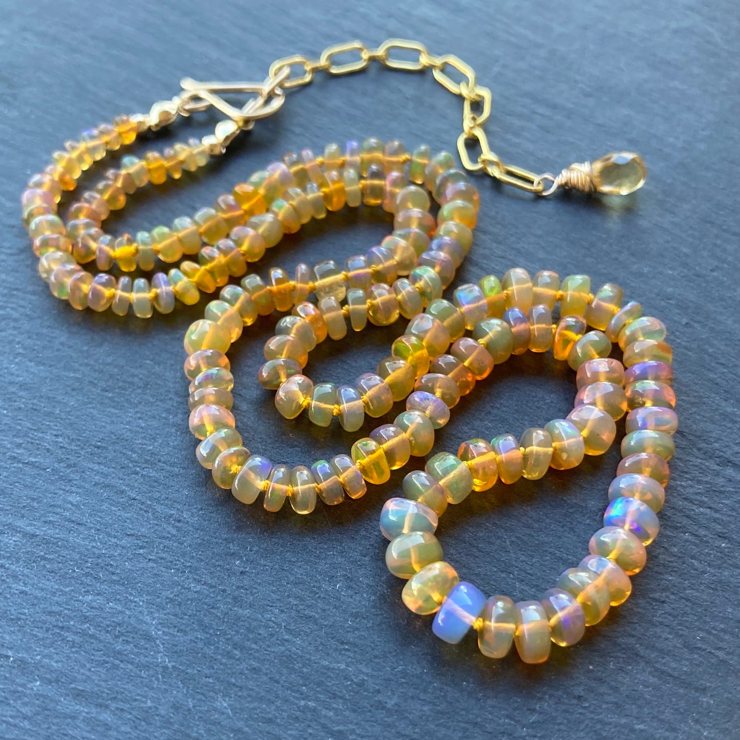 Ethiopian Golden Opal Hand Knotted Silk Necklace