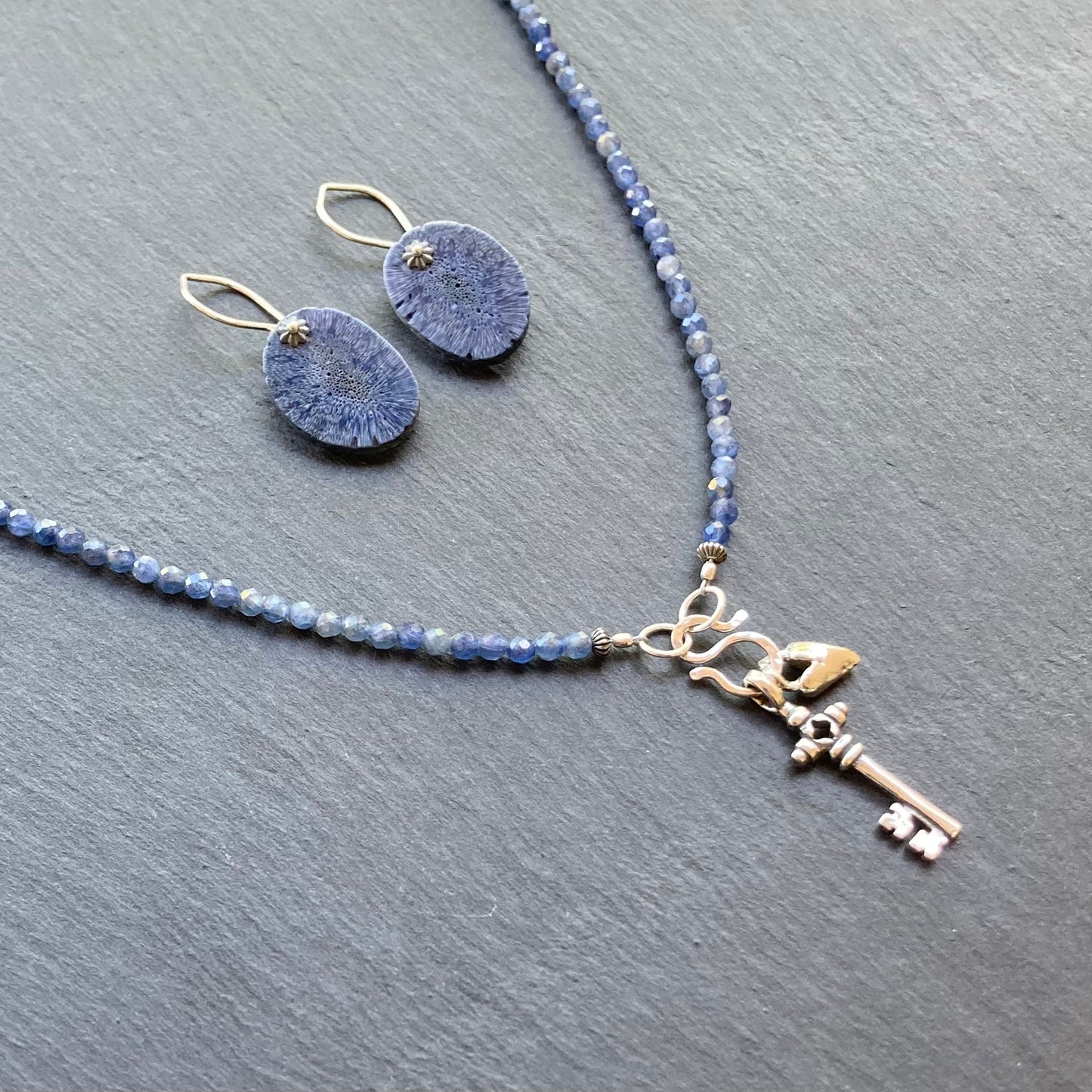 Sapphire & Sterling Silver Key to My Heart Charm Choker