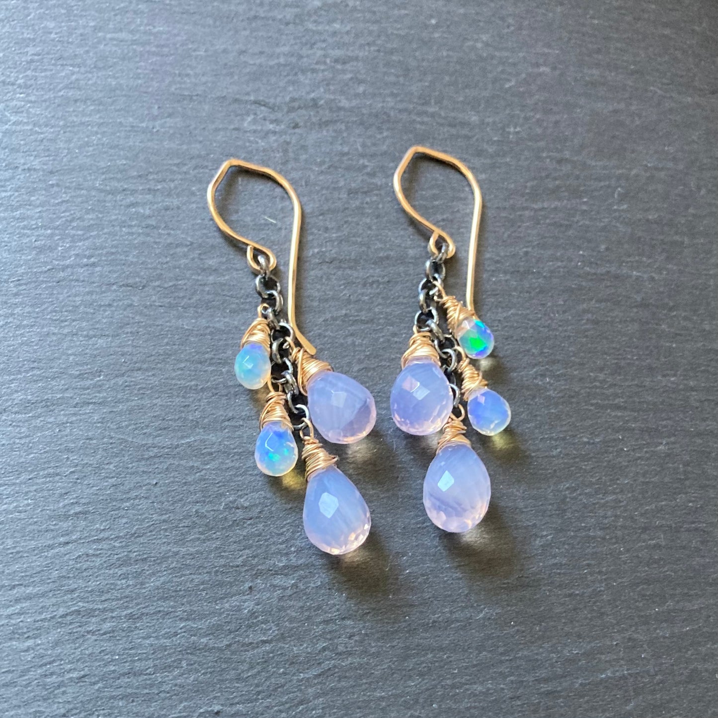 Scorolite, Ethiopian Opal & Mixed Metal Cascade Earrings
