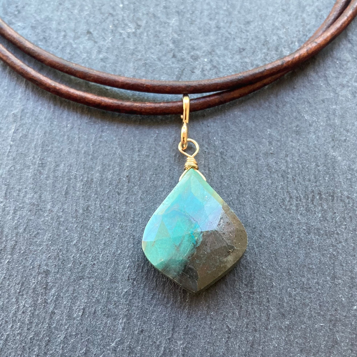 Chrysocolla & Gold Leather Choker