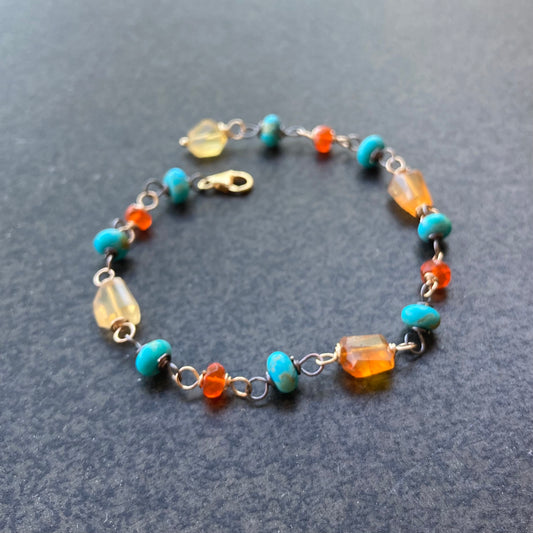 Kingman Turquoise, Fire Opal & Mixed Metal Bracelet