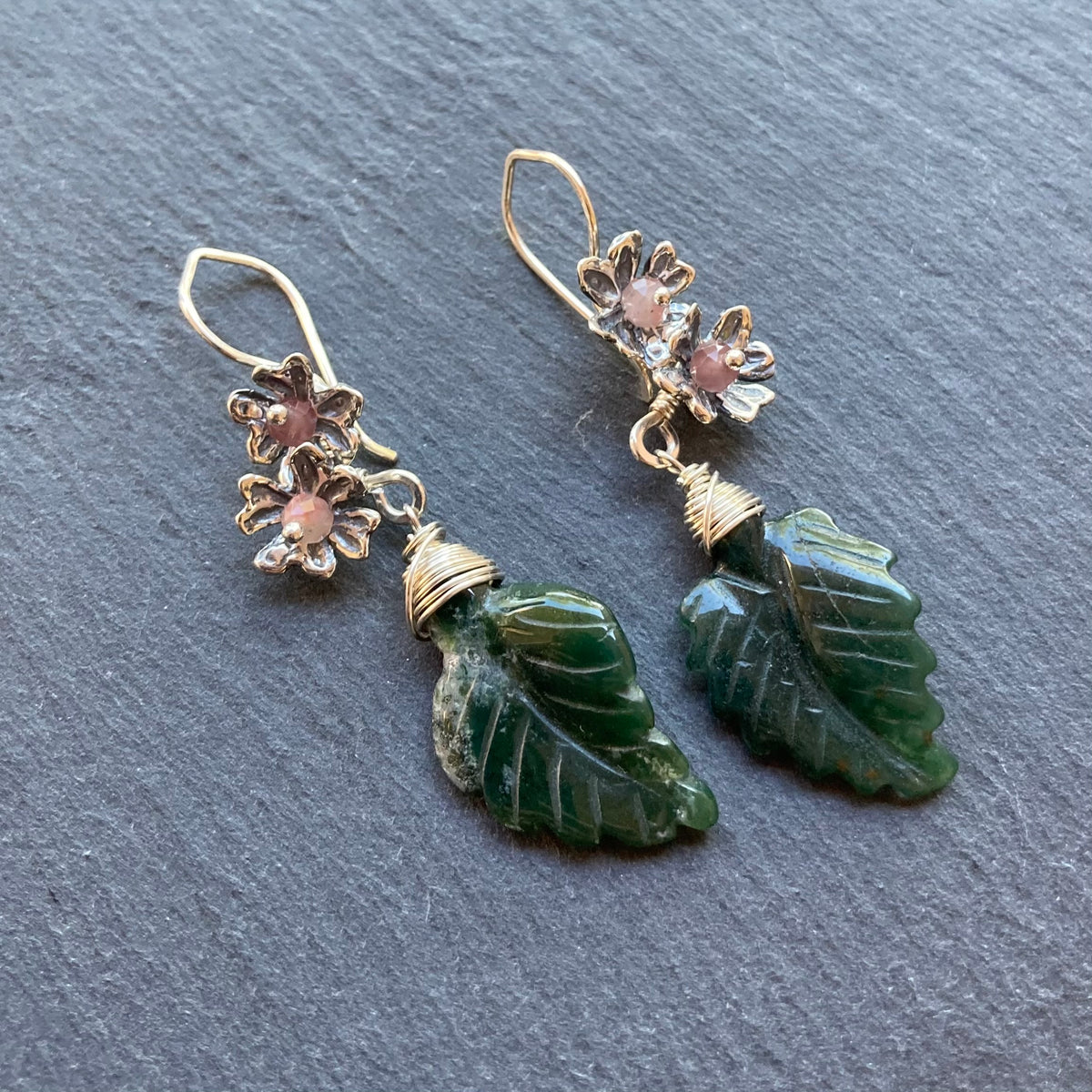 Indian Agate & Sterling Silver Winter Blossom Earrings
