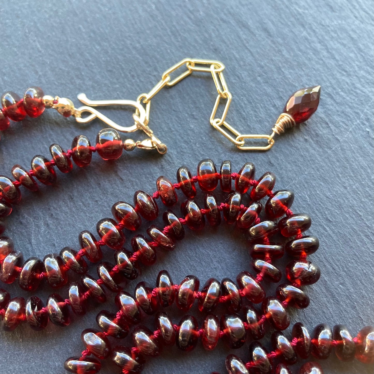 Mozambique Garnet Hand Knotted Silk Necklace