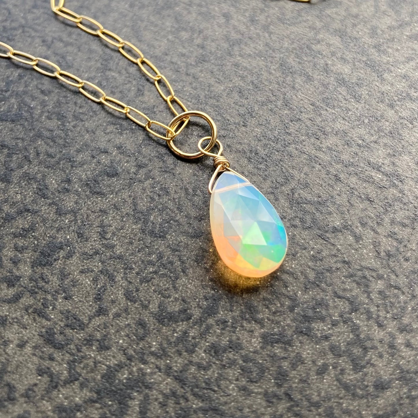 Ethiopian Opal & 14k Gold Pendant Necklace