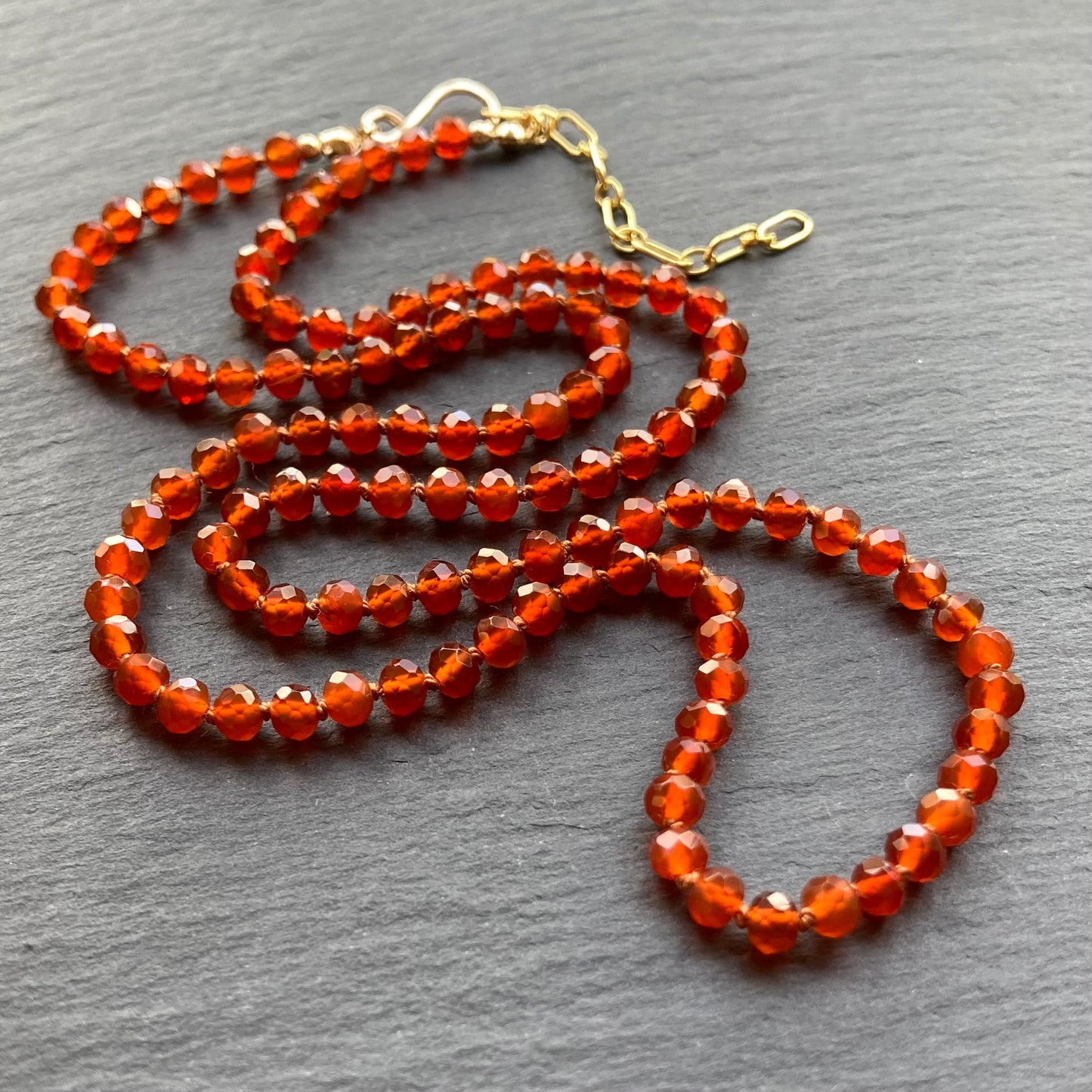 Red Agate Hand Knotted Silk Necklace