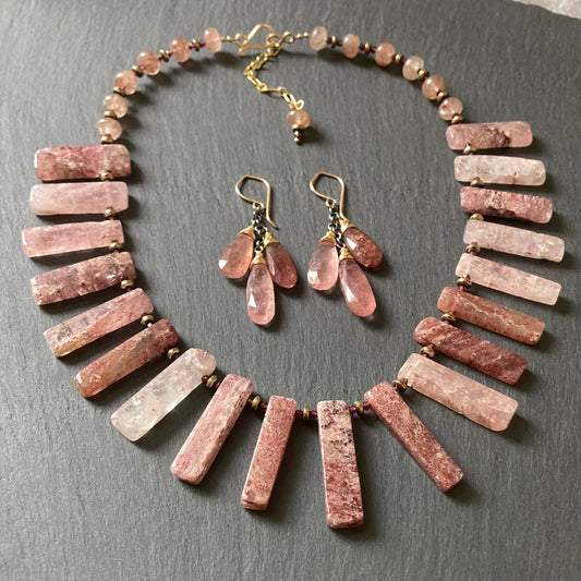 Strawberry Quartz, Garnet & Pyrite Collar