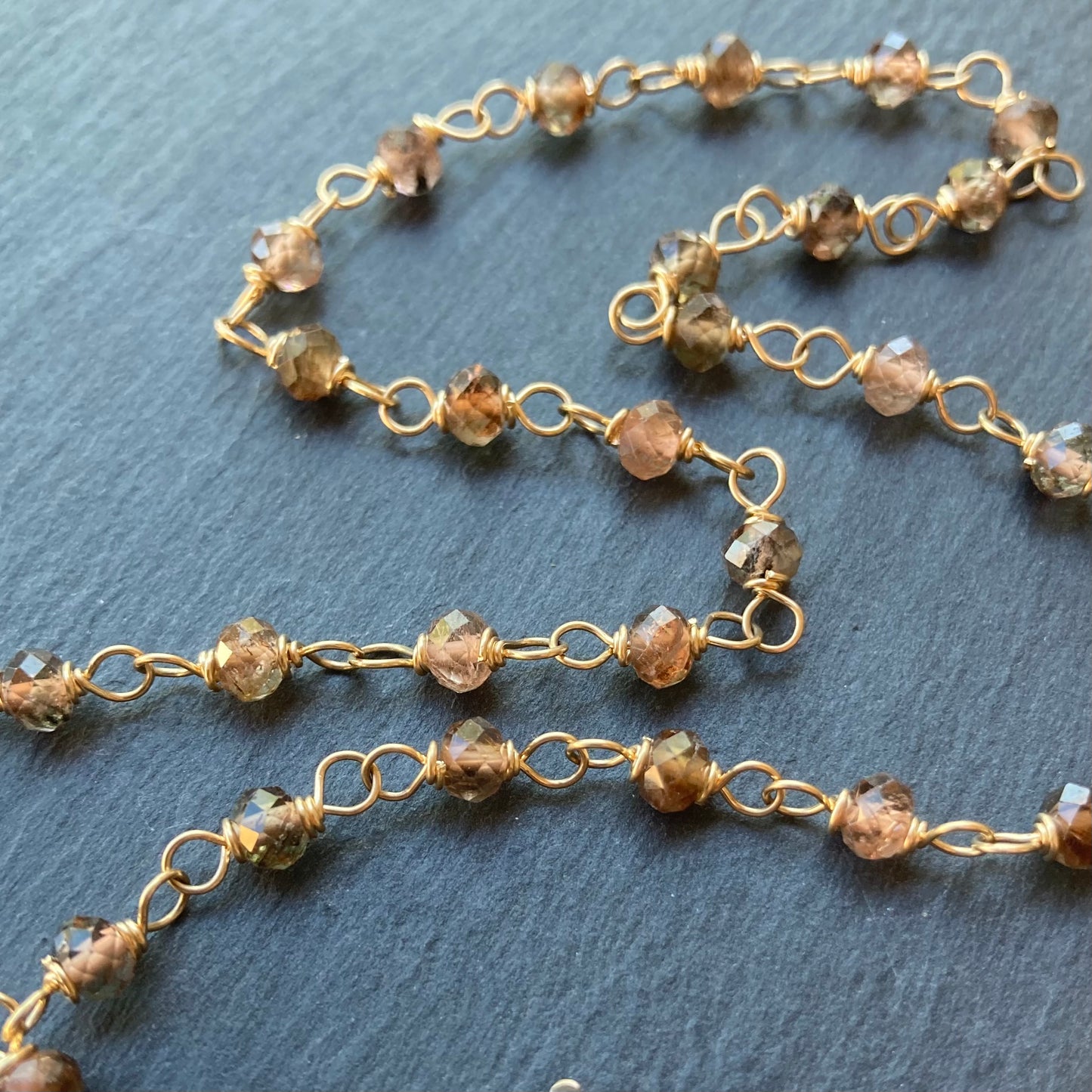 Andalusite, Chiastolite, Gold & Bronze Spanish Coin Necklace