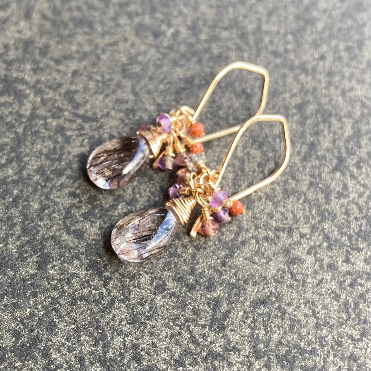 Cacoxenite & Gold Cluster Earrings