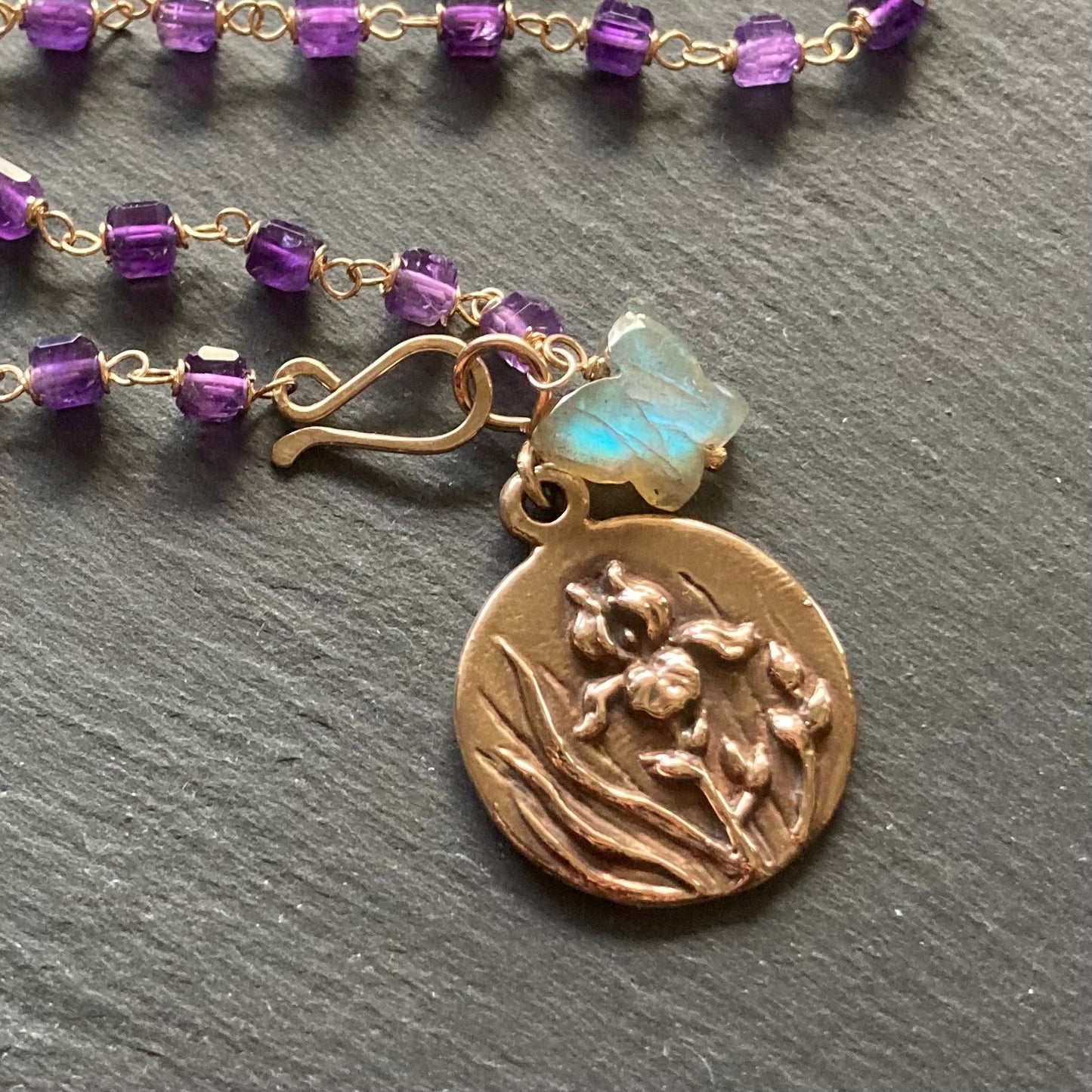 Amethyst, Gold & Bronze Iris Coin Necklace