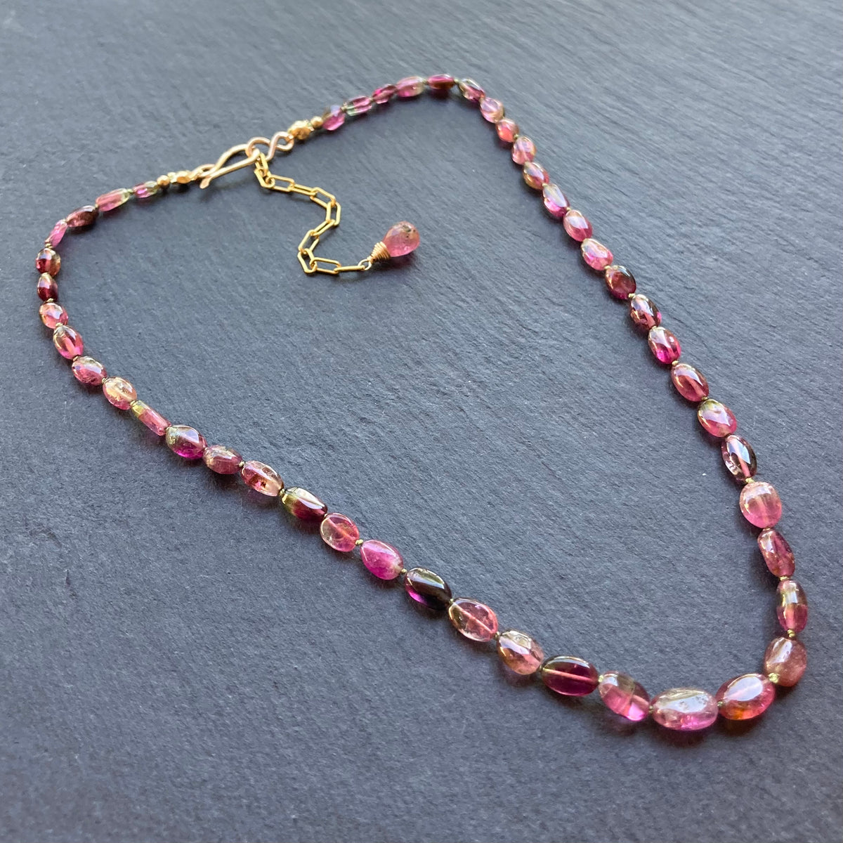 Watermelon Tourmaline Hand Knotted Silk Necklace