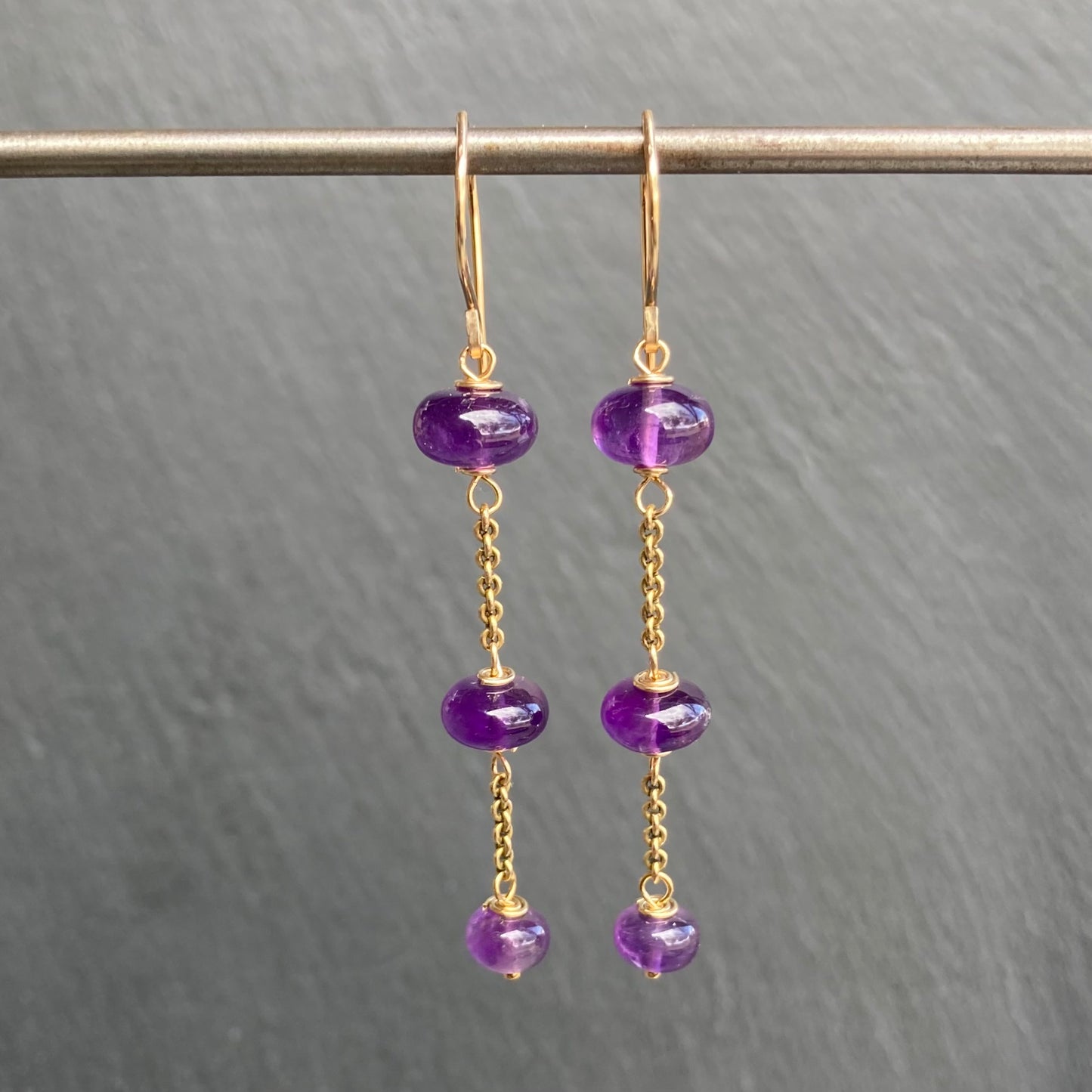 Amethyst & Gold Vintage Chain Earrings