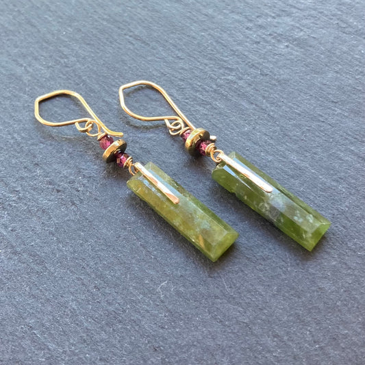 Vesuvianite & Gold Earrings