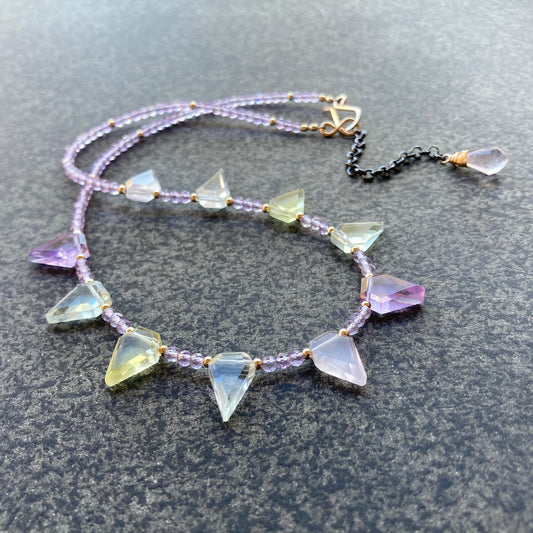 Pink Amethyst, Multi Gemstone & Mixed Metal Choker