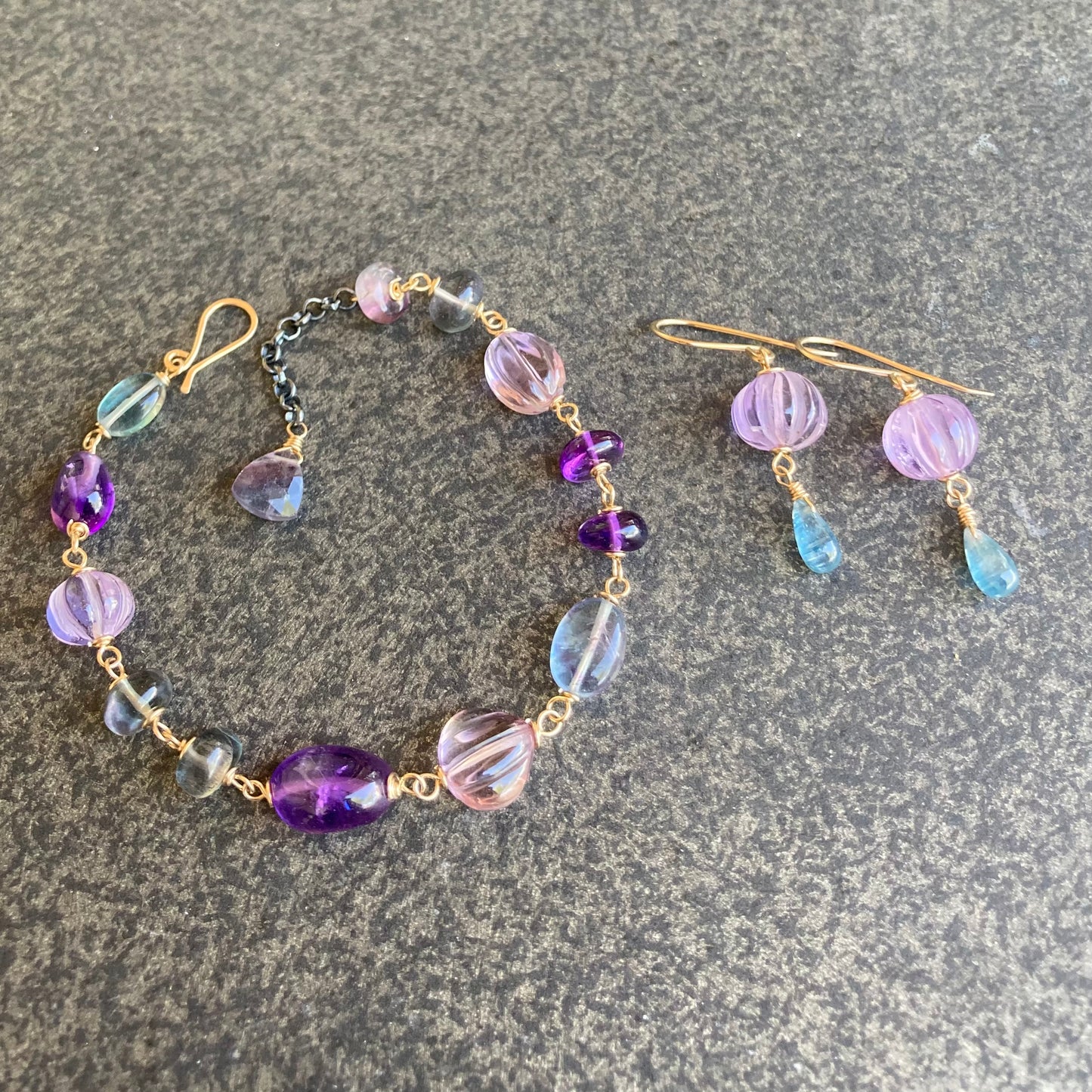 Amethyst, Fluorite & Mixed Metal Bracelet