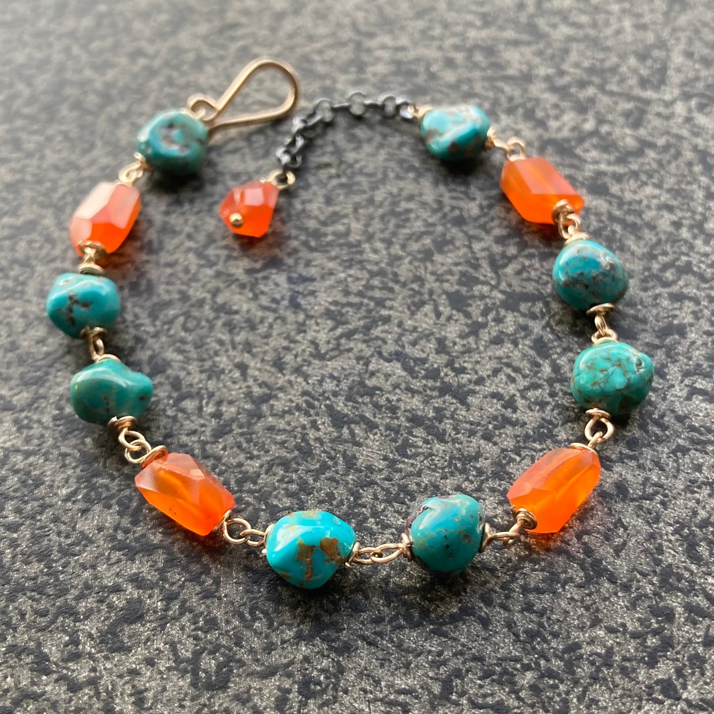 Hubei Turquoise, Carnelian & Gold Bracelet