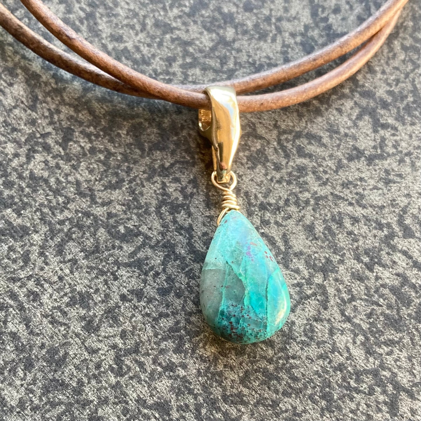 Chrysocolla & Bronze Leather Choker