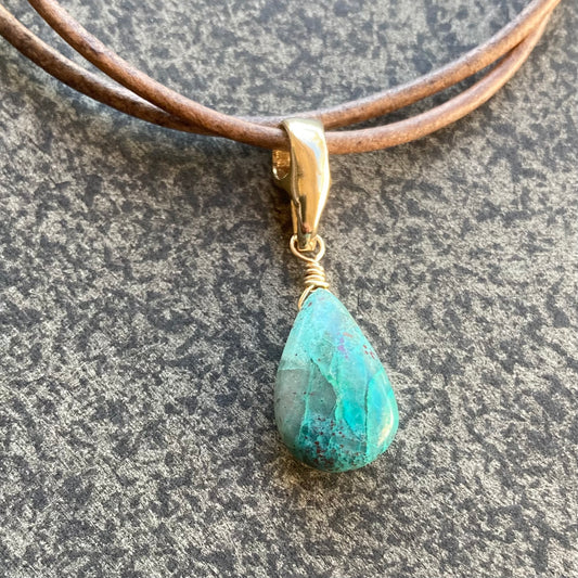 Chrysocolla & Bronze Leather Choker