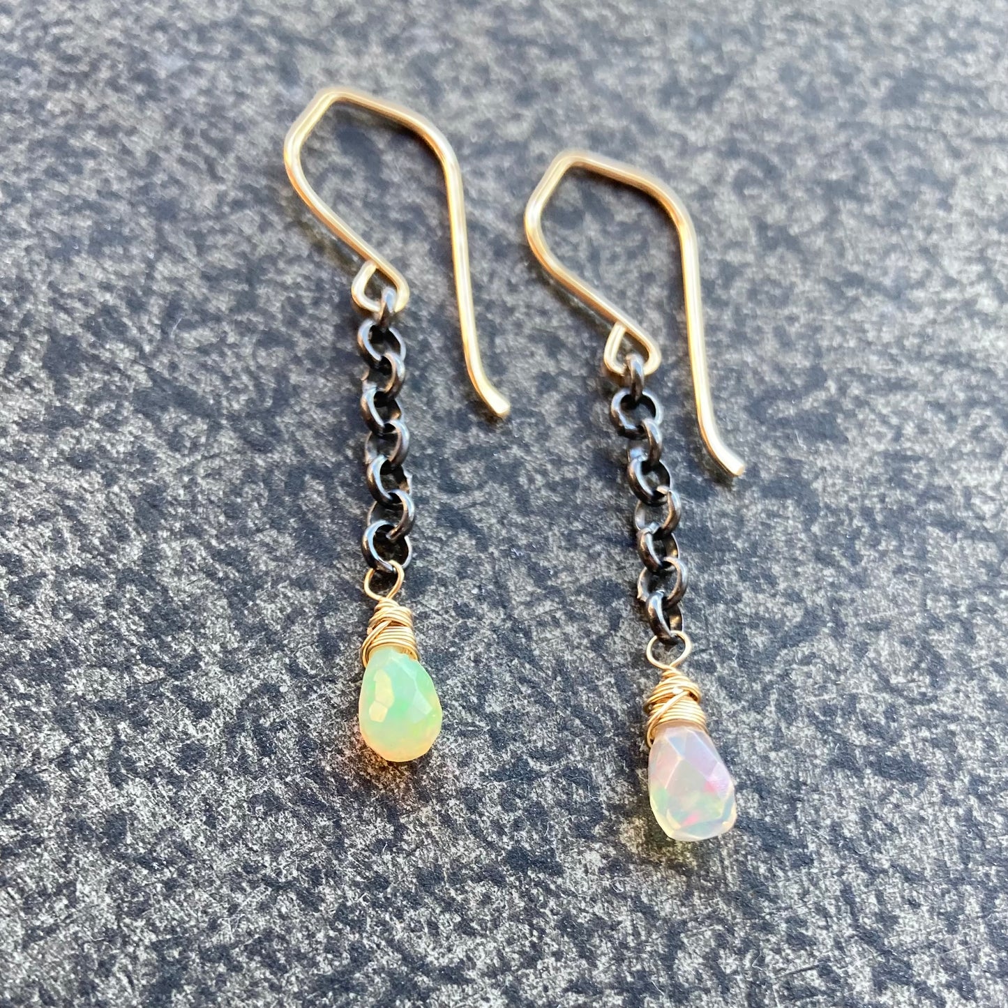 Ethiopian Opal & Mixed Metal Long Drop Earrings