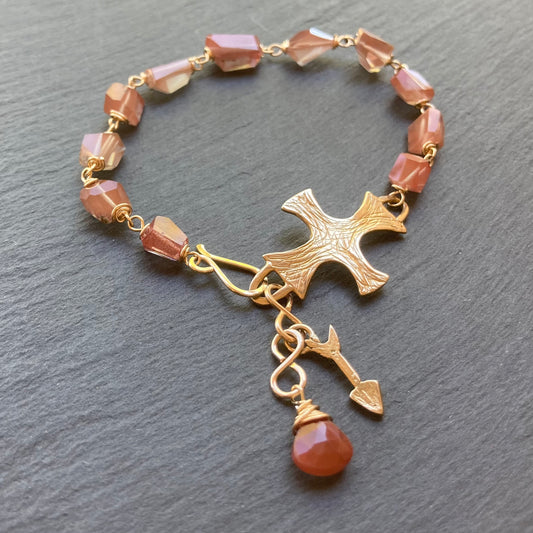 Andesine Labradorite, Gold & Bronze Cross Link Bracelet