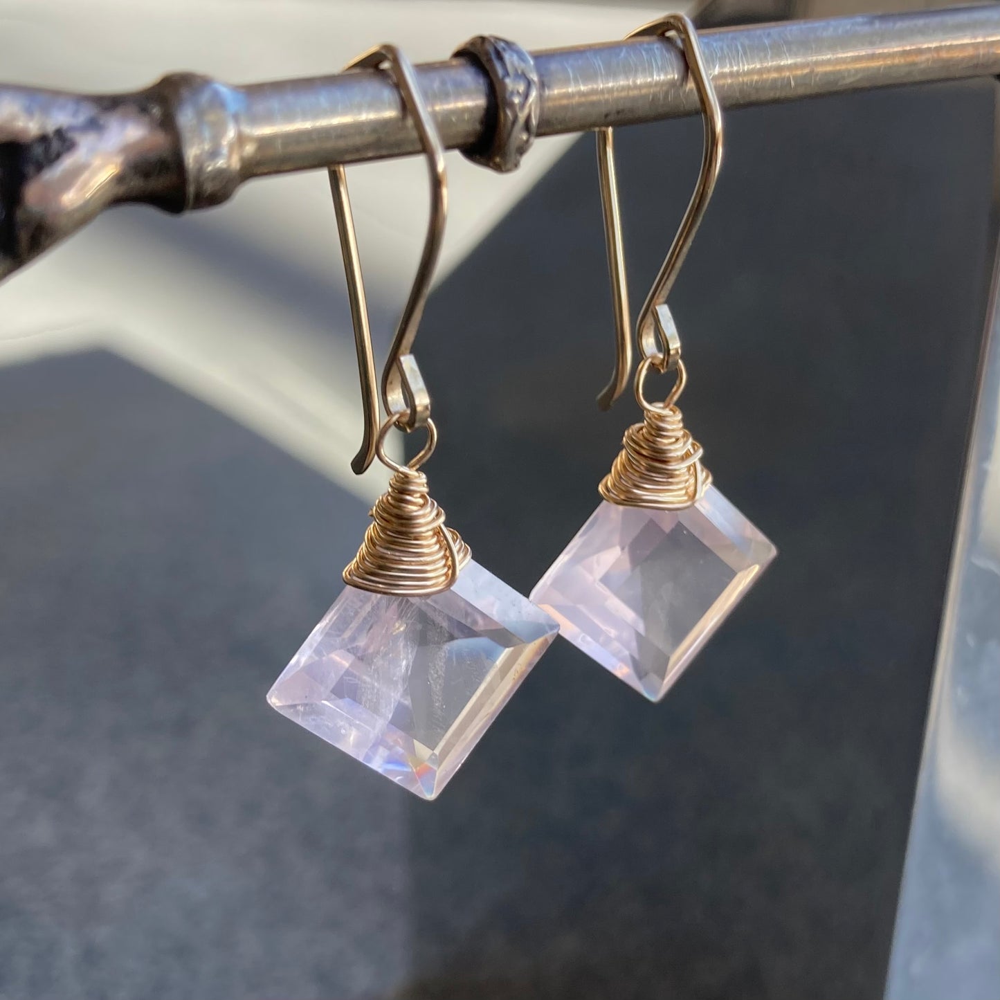 Rose Quartz & Gold Earrings