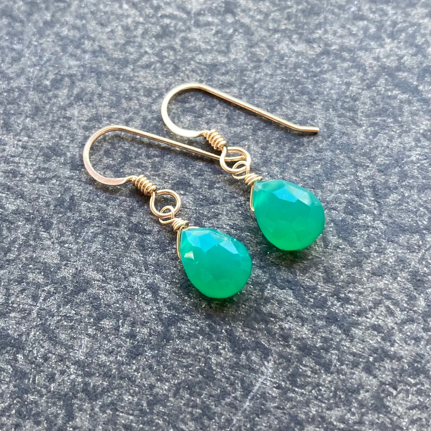 Green Onyx & Gold Earrings