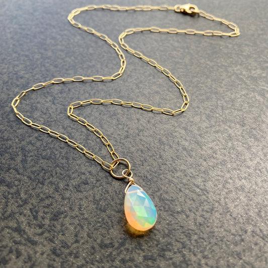 Ethiopian Opal & 14k Gold Pendant Necklace