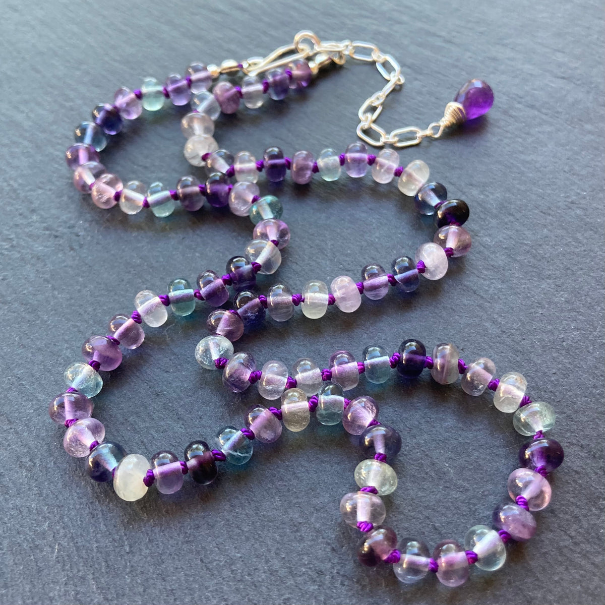 Rainbow Fluorite Hand Knotted Silk Necklace
