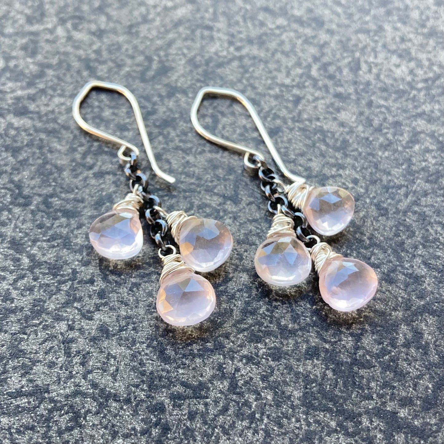 Rose Quartz & Sterling Silver Cascade Earrings