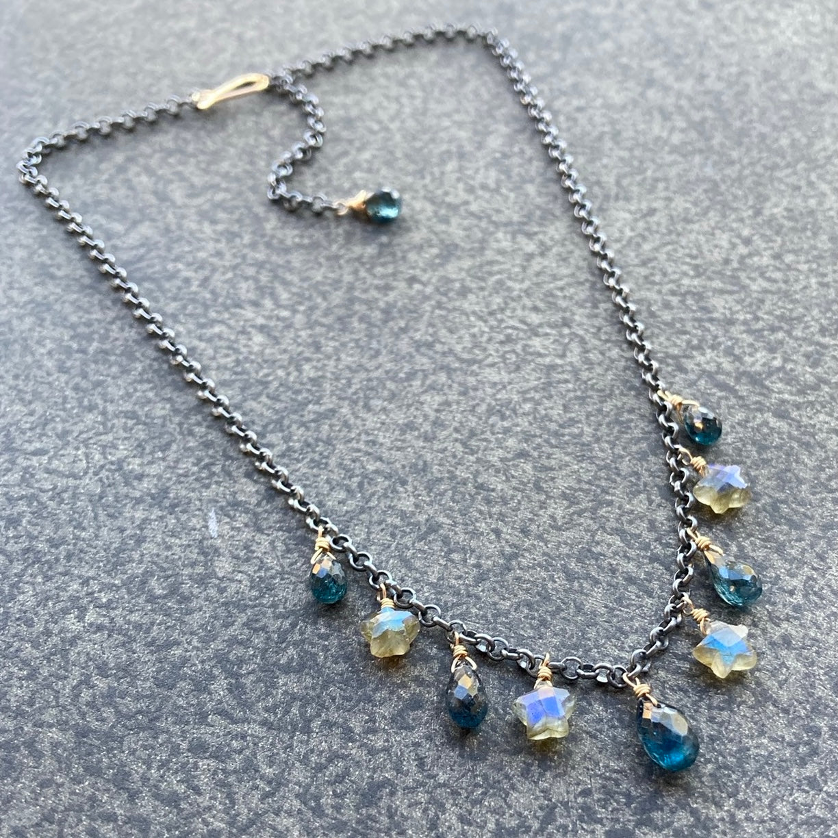 Moss Kyanite, Labradorite & Mixed Metal Stars Charm Choker