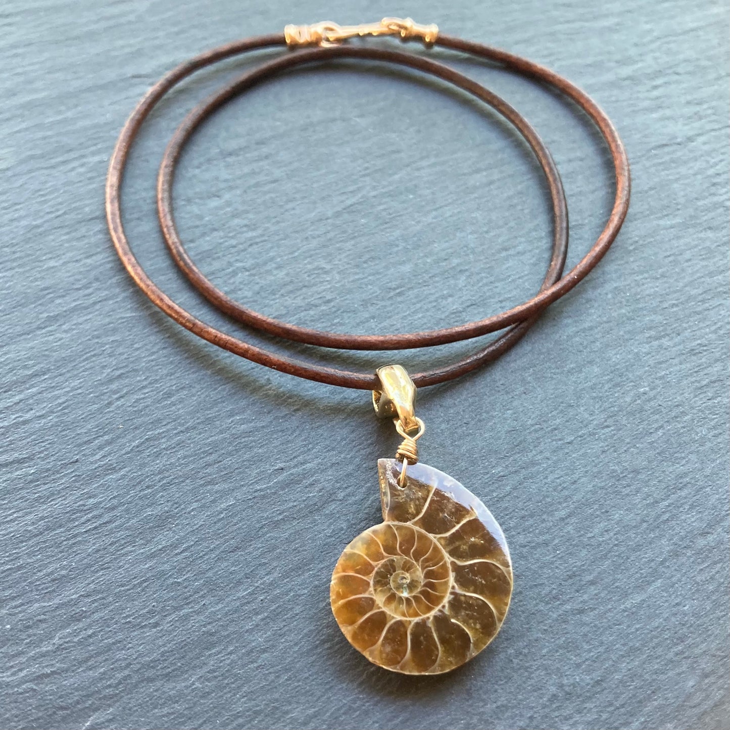 Natural Ammonite & Bronze Leather Choker