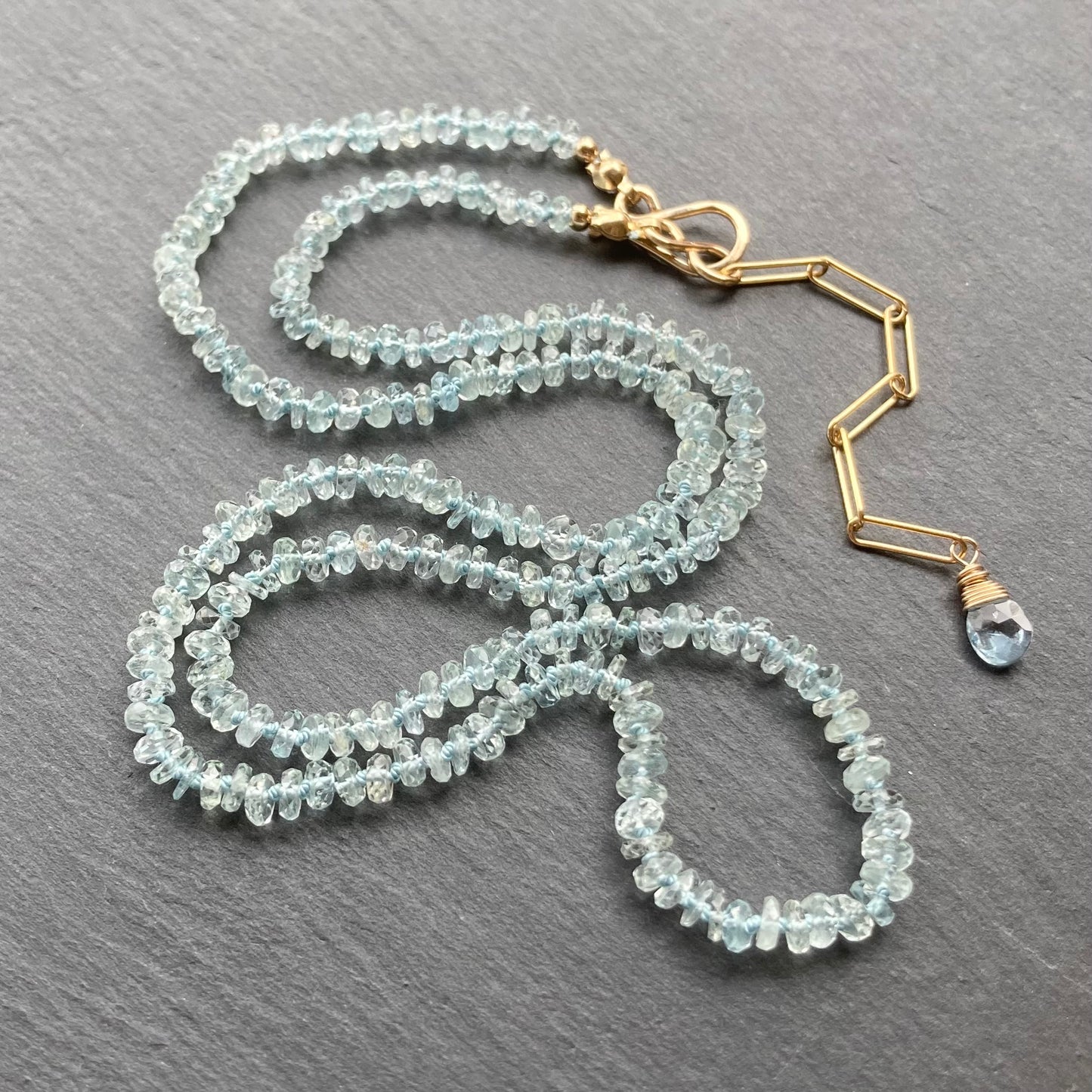 Aquamarine Hand Knotted Silk Necklace