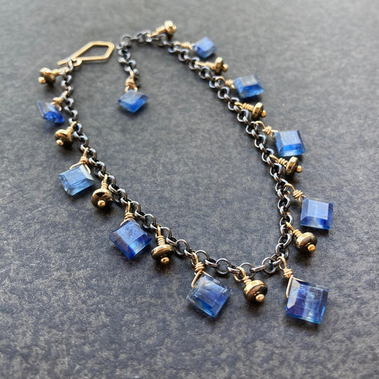 Blue Kyanite, Pyrite & Mixed Metal Charm Bracelet