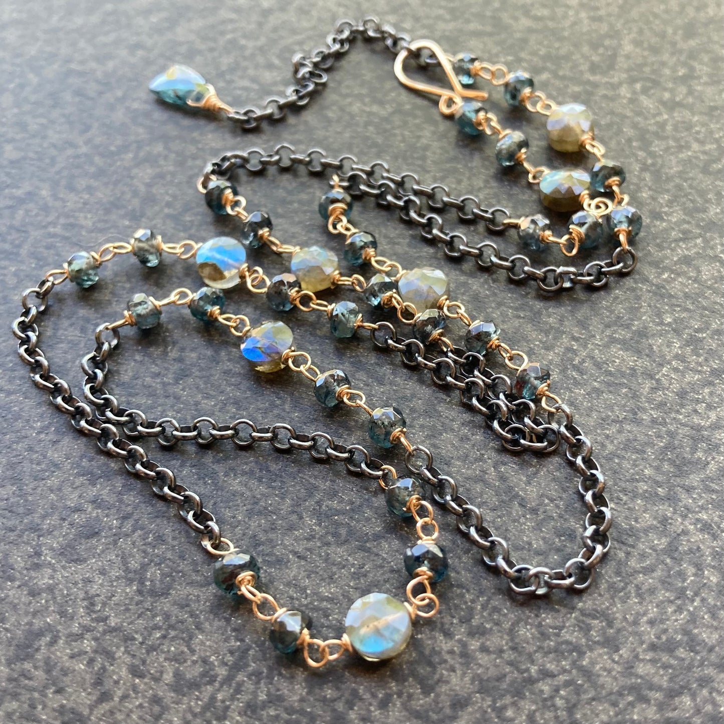 Labradorite, Moss Kyanite & Mixed Metal Necklace