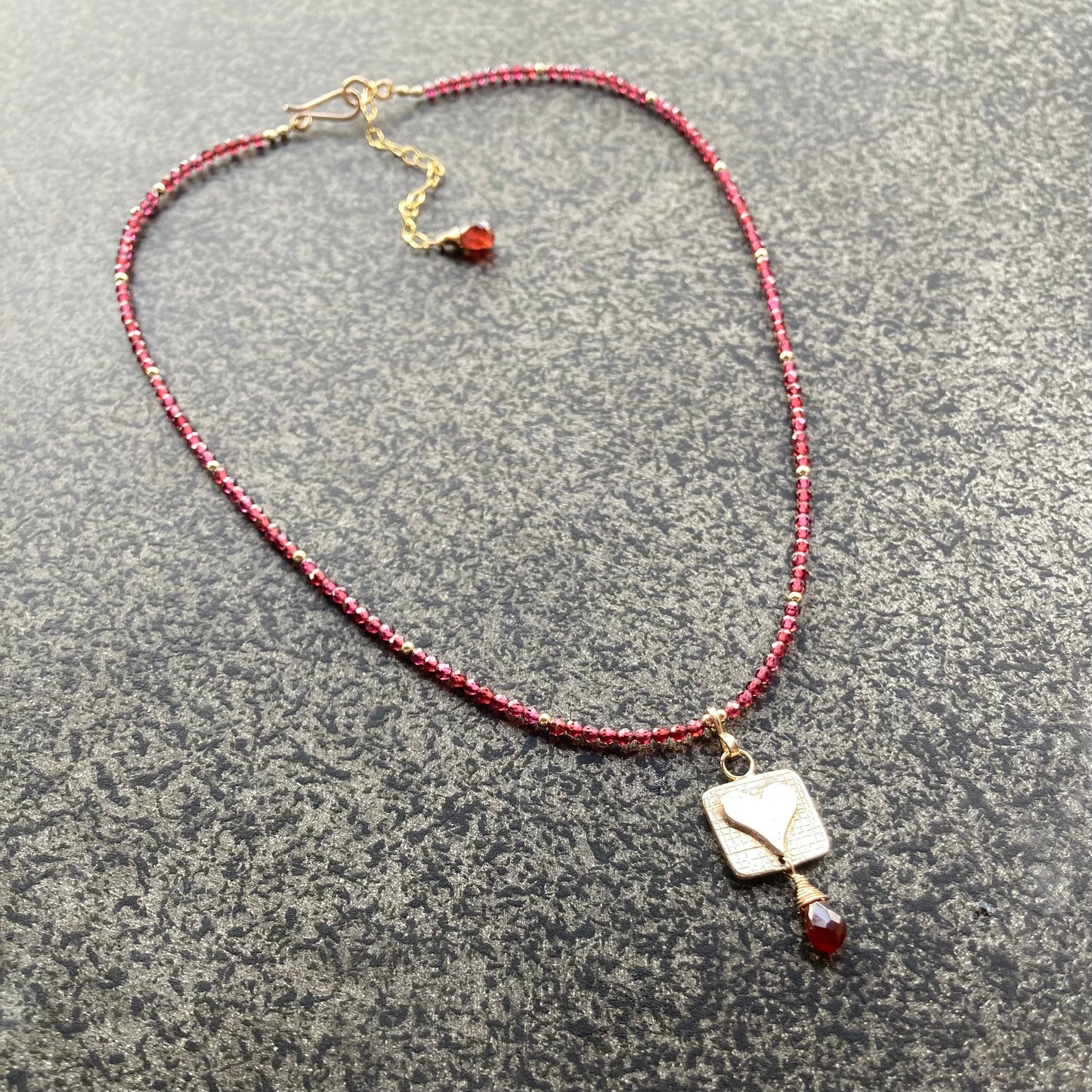 Mozambique Garnet, Gold & Bronze Heart Pendant Choker