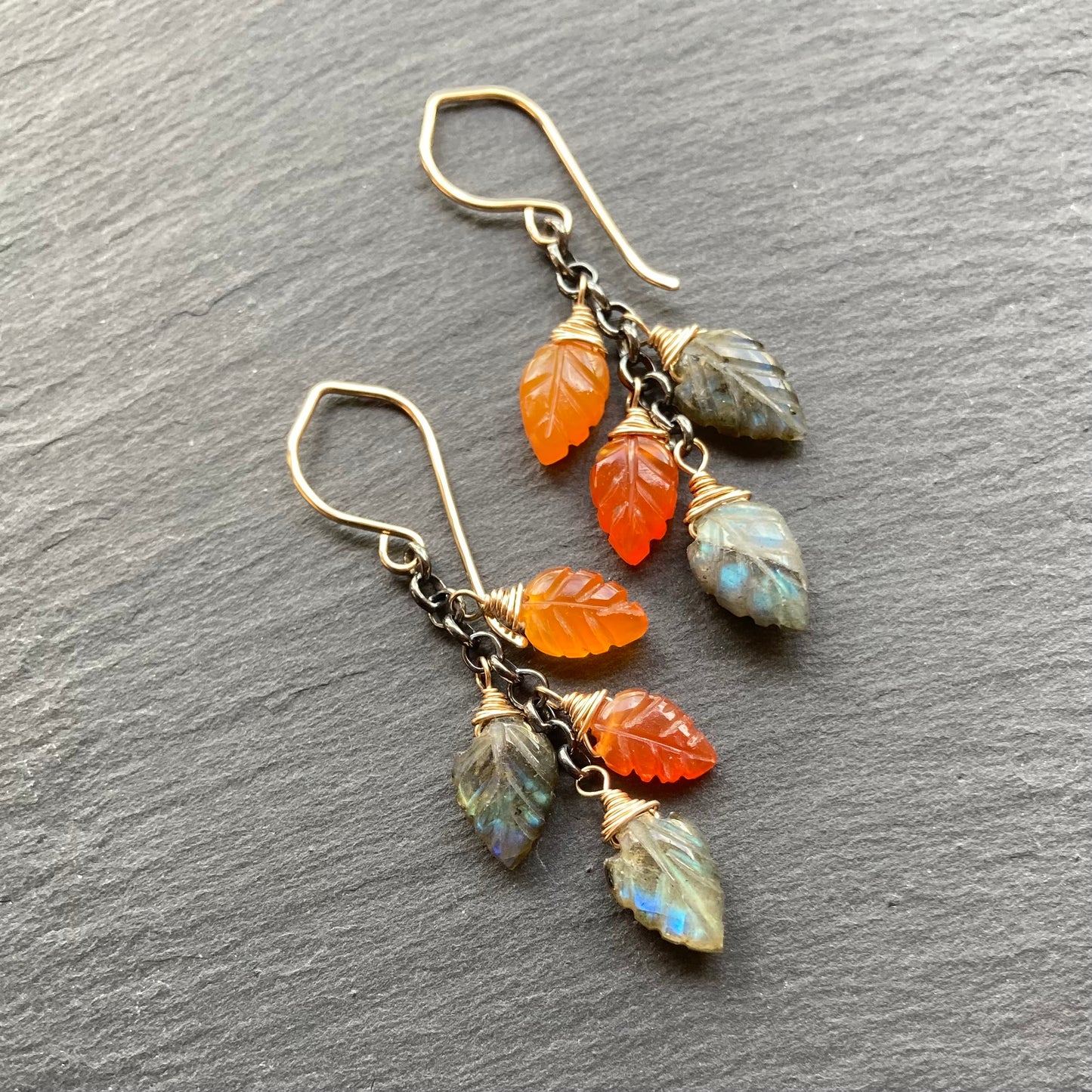Labradorite, Carnelian & Mixed Metal Cascade Earrings