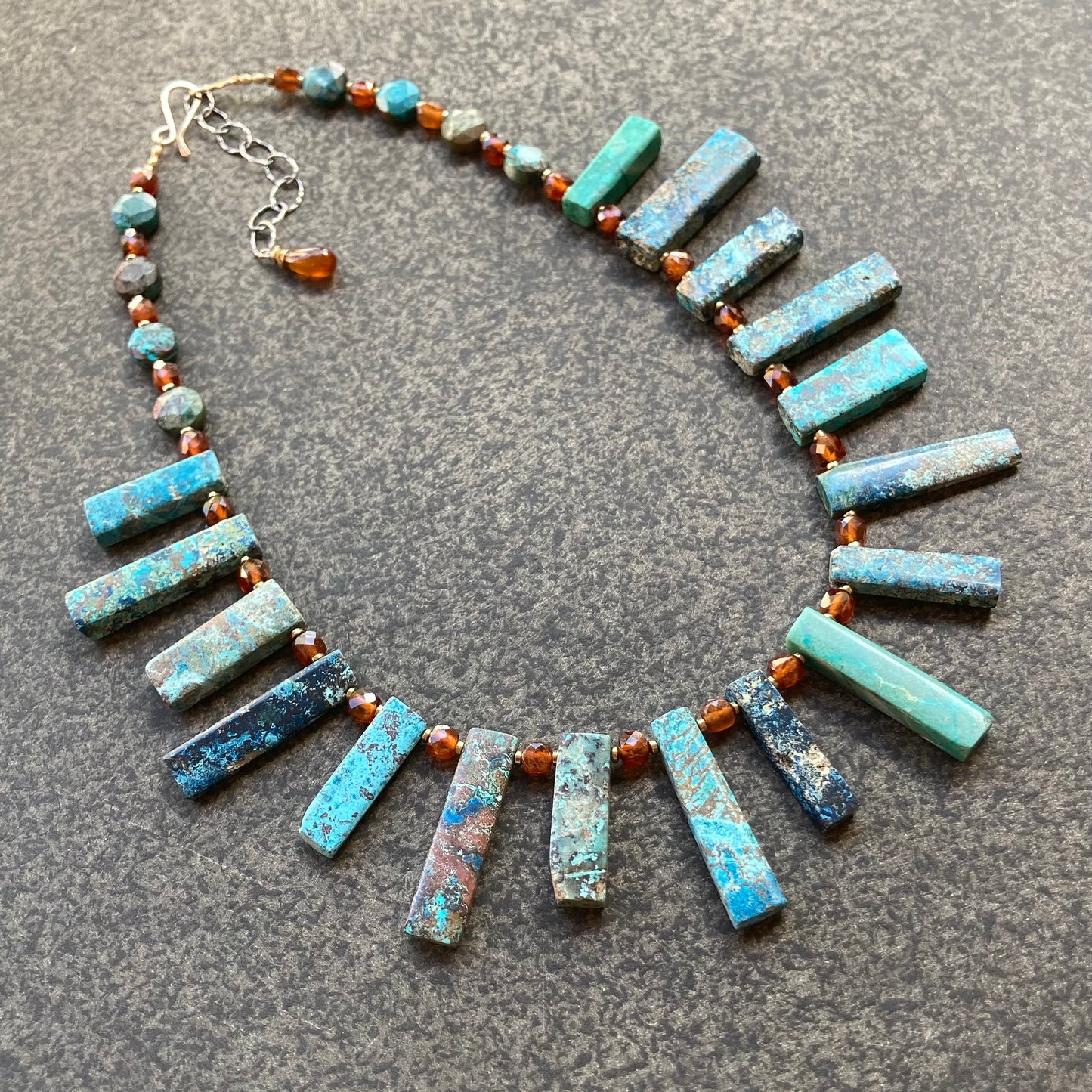 Natural Chrysocolla, Hessonite &  Pyrite Collar