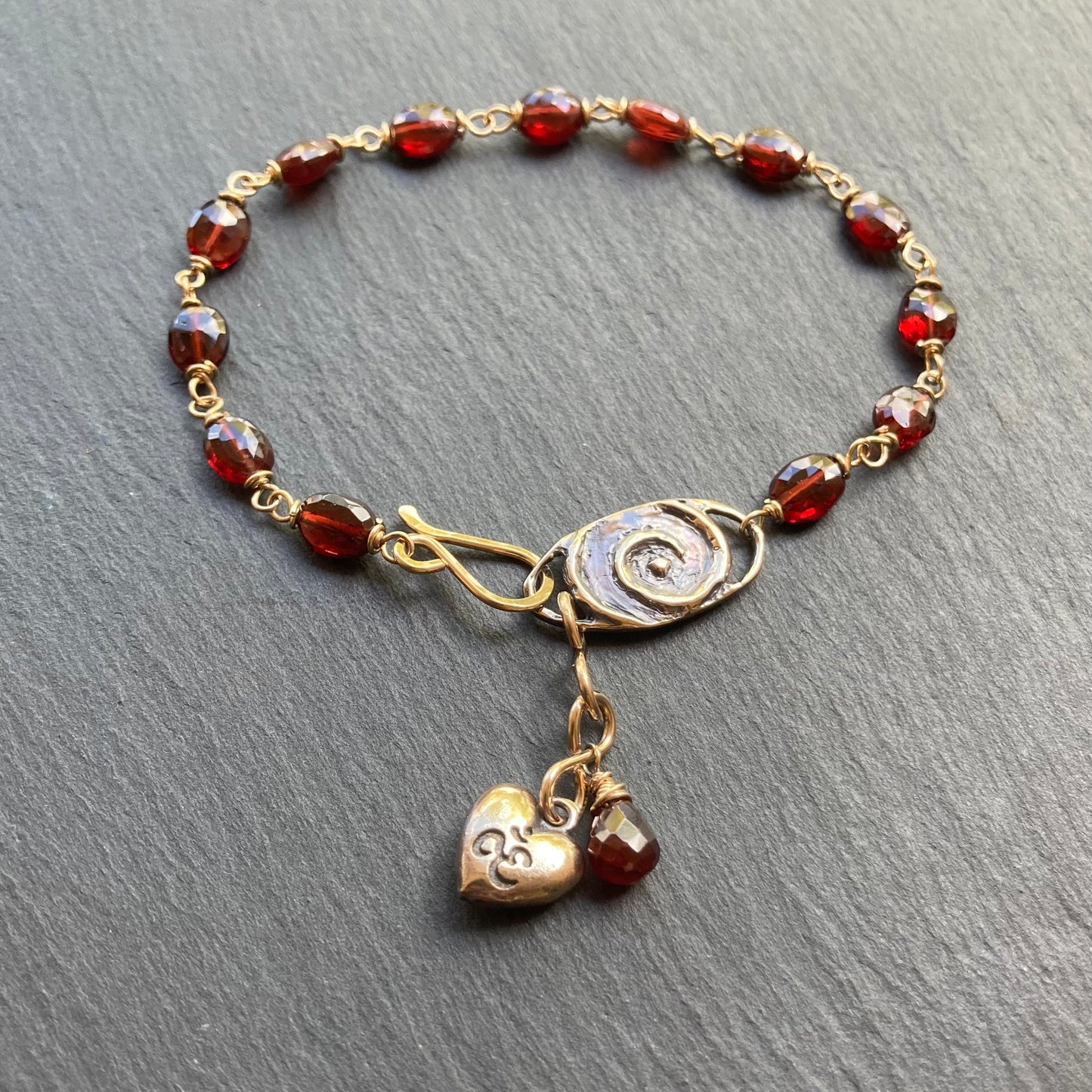 Mozambique Garnet, Gold & Bronze Sacred Spiral Bracelet