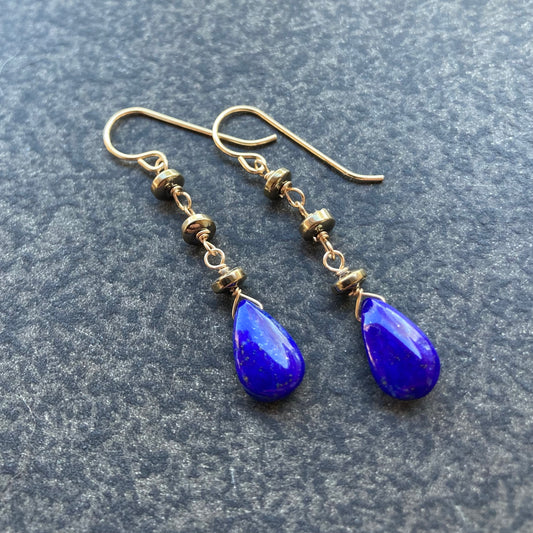 Lapis Lazuli, Pyrite & 14k Gold Earrings
