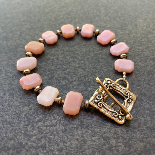 Peruvian Pink Opal, Pyrite & Bronze Toggle Bracelet