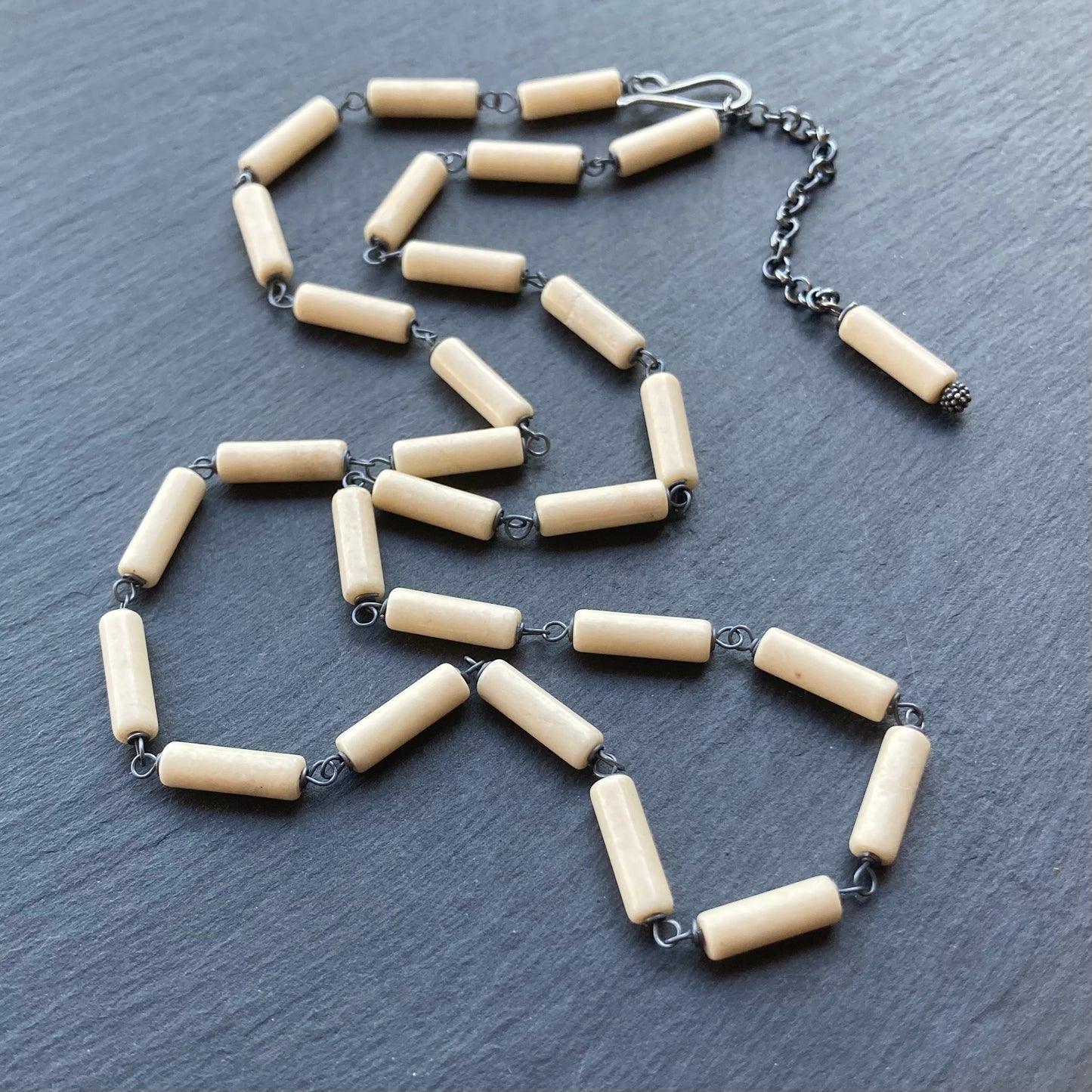 Fossil Jasper & Oxidized Sterling Silver Necklace