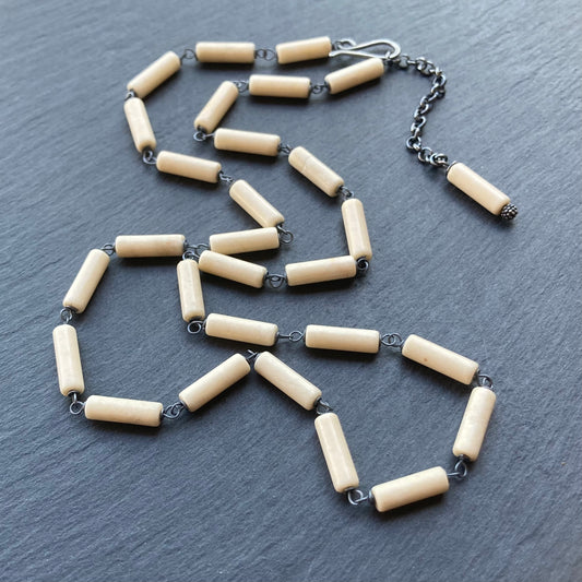 Fossil Jasper & Oxidized Sterling Silver Necklace