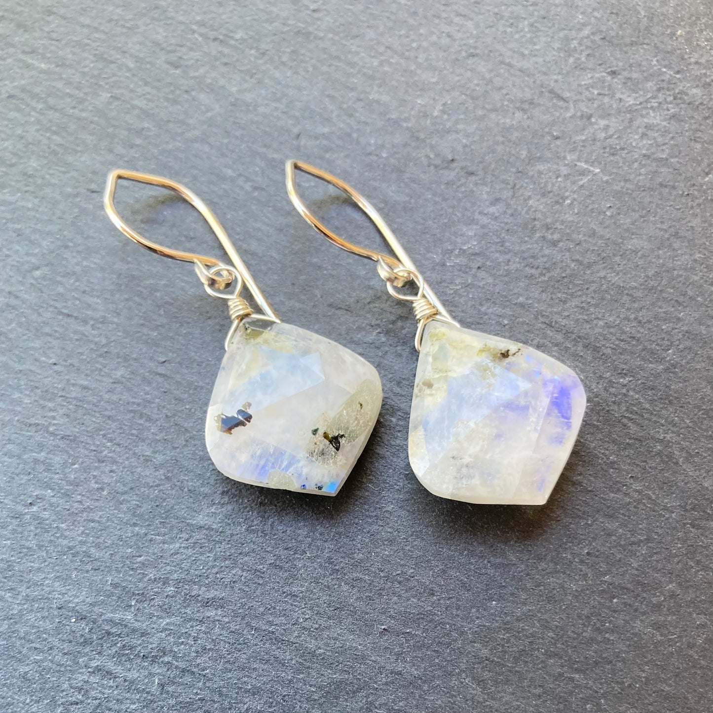 Tourmalinated Rainbow Moonstone & Sterling Silver Earrings