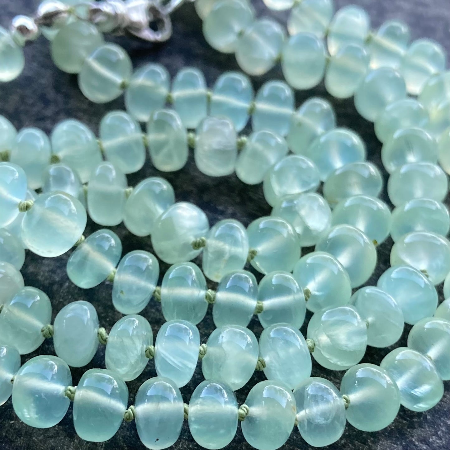 Prehnite Hand Knotted Silk Necklace