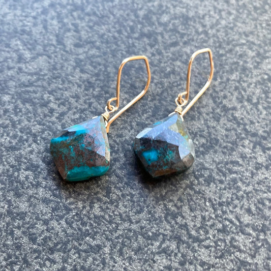 Chrysocolla & Gold Earrings