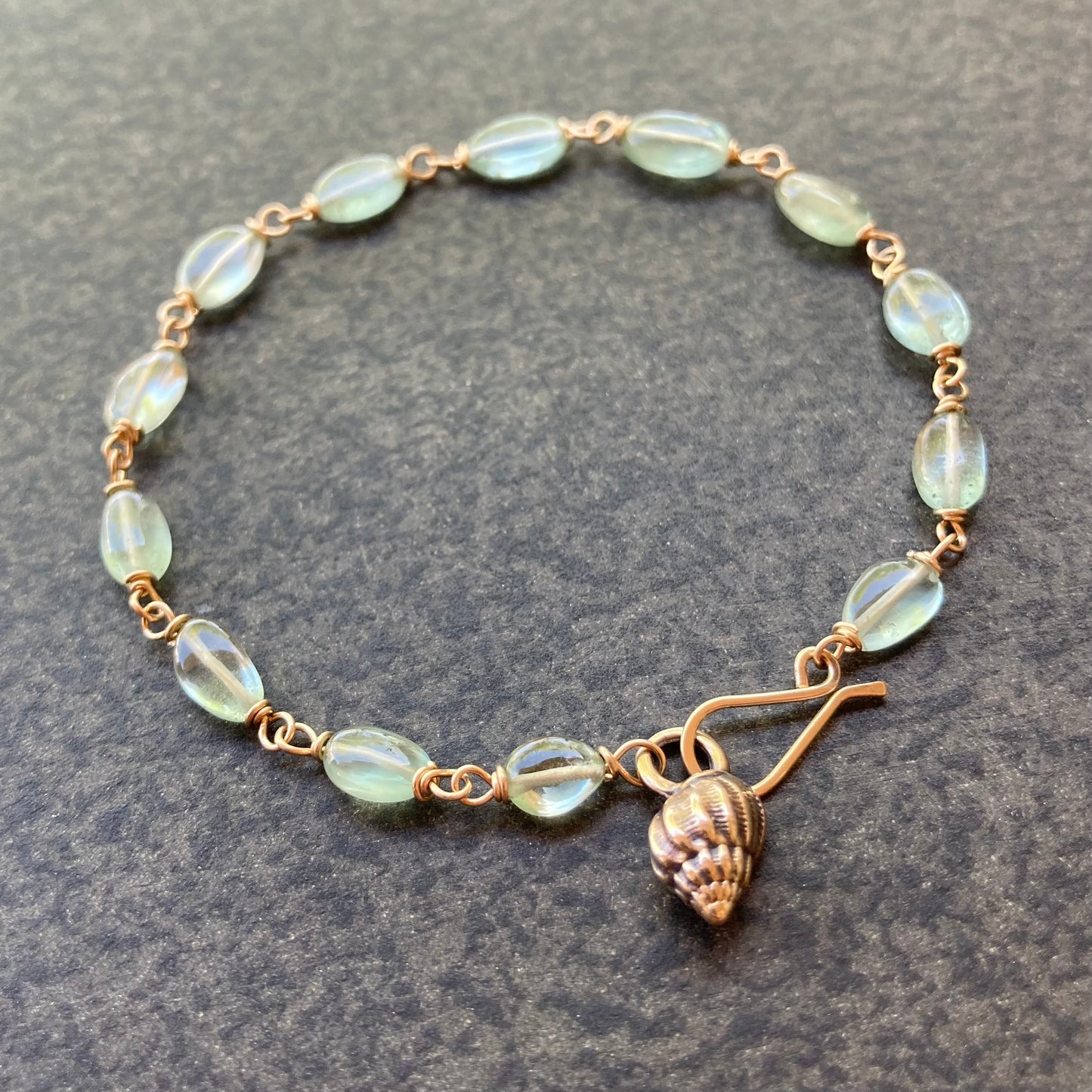 Moss Aquamarine, Gold & Bronze Wentletrap Bracelet