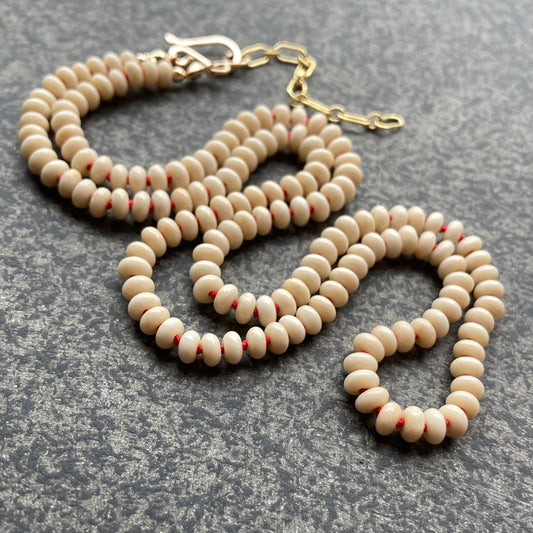 Fossil Jasper Hand Knotted Red Silk Necklace